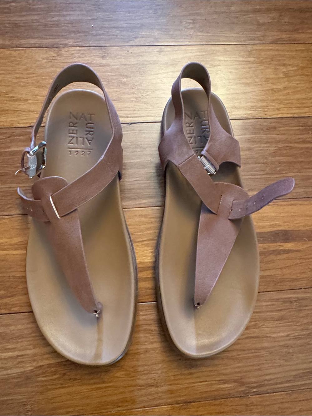 Naturalizer Brown Suede T-Strap Slingback Sandals